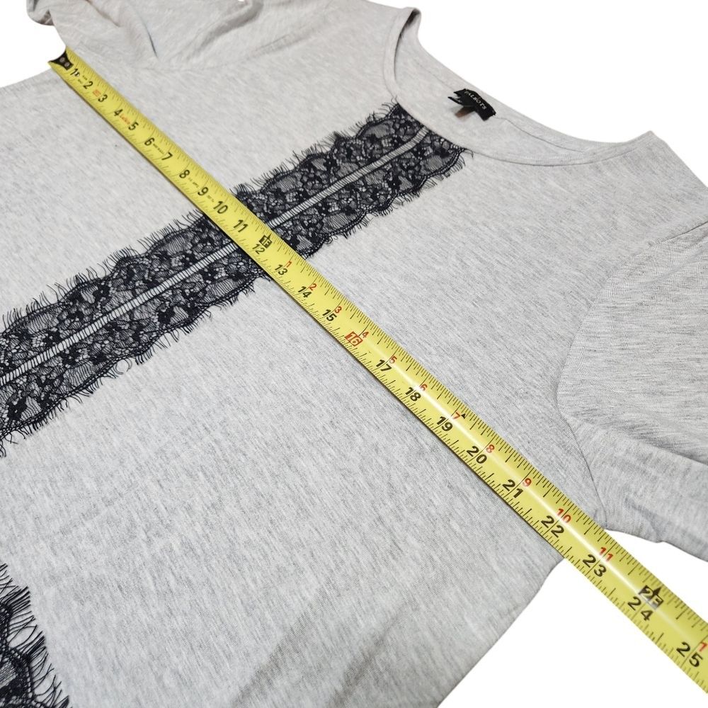 Talbots Top Cotton Shirt Lace Silk Ruffle Trim 3/4 Sleeve Gray Black Cream XL - Picture 6 of 9
